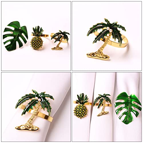 Pretyzoom Green Leaves Decor Hawaii Napkin Rings Set Of 12 Metal Summer Napkin Holders Pineapple Tree Green Leaf Meal Buckle For Wedding, Dinner Party, Banquet Desktop Decor #TOP5