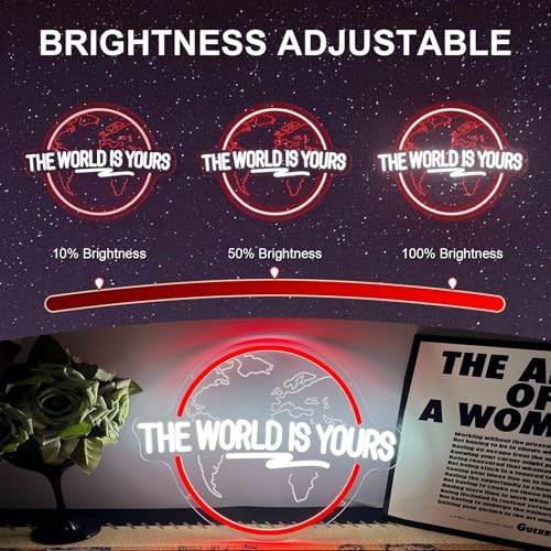 Image of The World Is Yours Neon Sign Carved Planet Adjustable Brightness USB Powered LED Neon Signs for Wall Decor Light Up Signs for Bedroom Classroom Office Man Cave Game Room 41cm*31cm