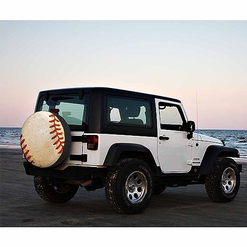 Image of Baseball Spare Tire Cover Old Leather Worn Sport Ball Red Lines Texture Weatherproof Universal Wheel Protectors Camper Tire Covers for Trailer Rv Travel(17 inch)