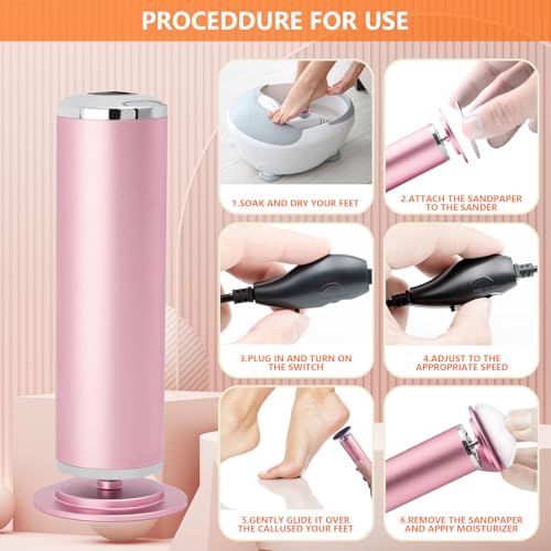 Electric Foot File Remover Callus, Professional Adjustable Speed Foot File Grinder with 60pcs Replacement Sandpaper Disks for Men & Women - for Dead Skin, Calluses, Dry & Cracked Feet (Black)