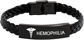 Medical Braided Leather Bracelet, Hemophilia Awareness, Medical Symbol, SOS Emergency Health Life Alert ID Engraved Stainless Steel Jewelry Silver Adjustable Bracelet for Women Men