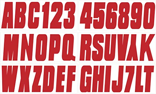 Image of Hardline Products USA Series 350 Boat, Pontoon, Center Console & PWC Registration Number Kit, 3-Inch Solid Red Lettering, USCG Approved, 4 Sets A-Z & 0-9 (146 Decals)