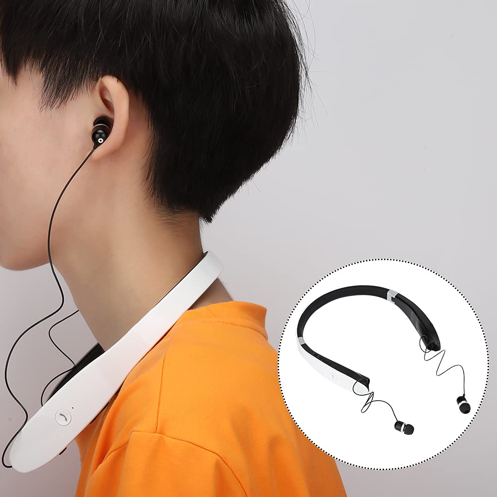 Cuffie Bluetooth con Archetto da Collo, Auricolare Wireless Telescopico, Riduzione del Rumore Auricolari Bluetooth Wireless con Archetto da Collo per Allenamenti Sportivi (nero bianco)