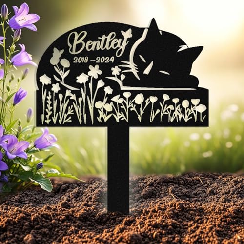 Custom Sleeping Cat Grave Marker Outdoor, Personalized Cat Memorial Grave
