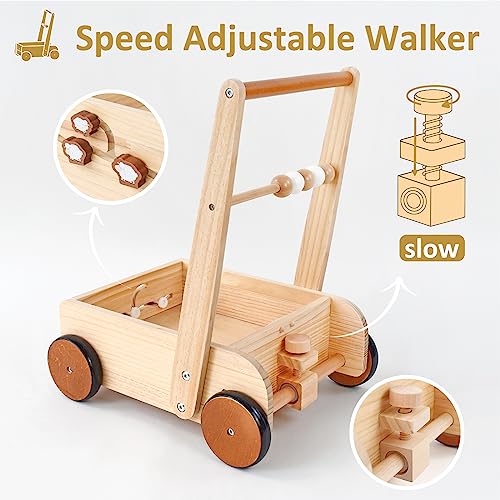 PairPear Wooden Baby Walker Push Toys,Adjustable Speed Nature Wood Push Walkers for Babies Learning to Walk,Toddler Push and Pull Toys Gift for baby Girls and Boys 1-2 - Image 3