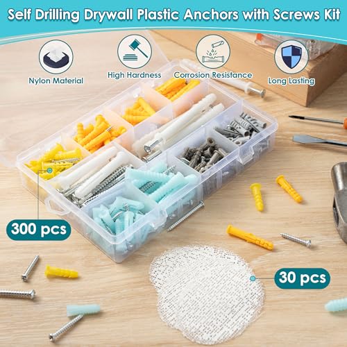 Saillong SAILLONG-ANCHORS-0426 300 Pcs Wall Anchors And 30 Pcs Drywall Masonry Anchor Repair Kit, Drywall Anchors And Screws Assortment Kit, Assorted Plastic Anchors, Mounting Screws With Storage Case For Concrete Stucco thumb #4
