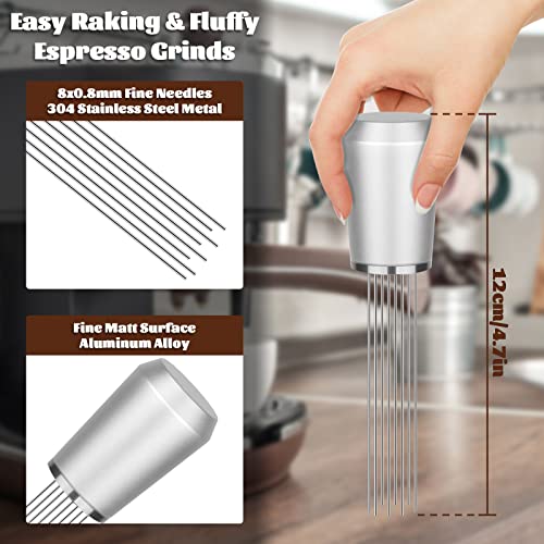 Wdt Espresso Tool Metal Silver Espresso Coffee Stirrer Heavy Duty 8 Pin Wdt Espresso Distribution Tool For Barista 304 Stainless Steel Wdt Coffee Tool Grounds Needle Whisk Distributor With Stand #TOP1