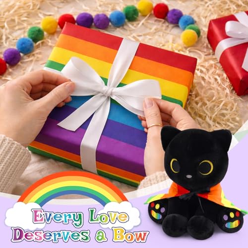 Image of Black Cat Plush Pride Month Gifts Decor, 8 inch Cute Cat Stuffed Animal with Removable Rainbow Cape, Huggable Kawaii LGBTQ+ Gift for Friends, Lovers & Allies