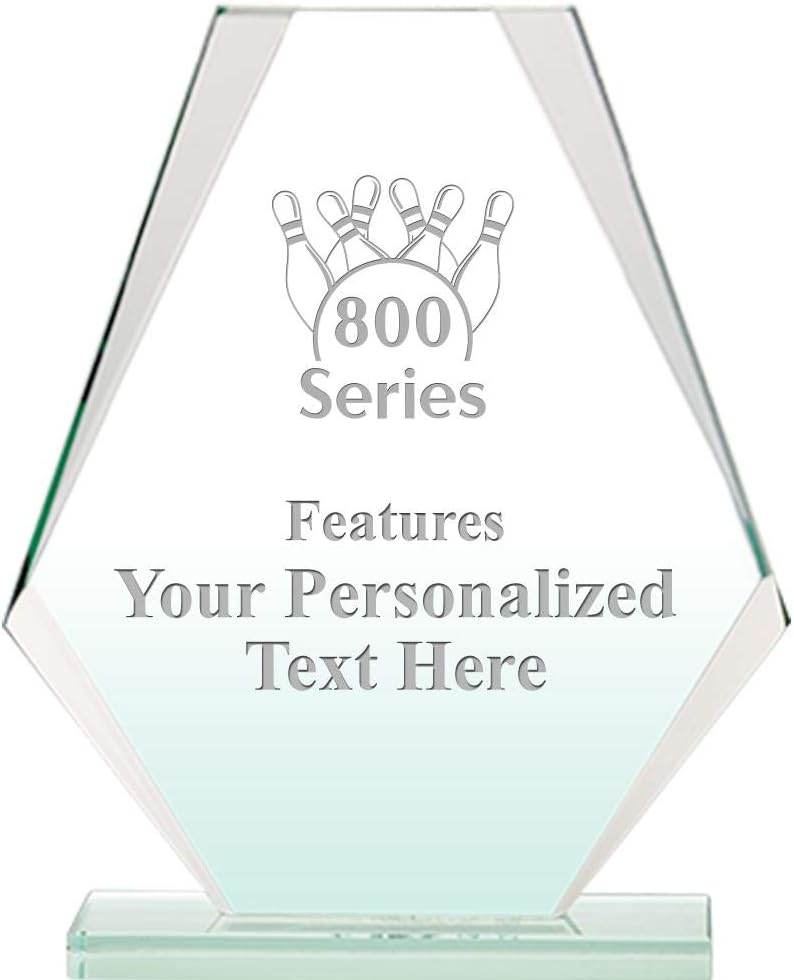 Bowling 800 Series Jade Pyramid Crystal Award, 6" H Custom Bowling Award, Engraving Included