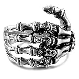 Metall: Edelstahl MunkiMix Edelstahl Ring Band Silber Ton Schwarz Totenkopf Schädel Hand Knochen Größe 75 (23.9) Herren
