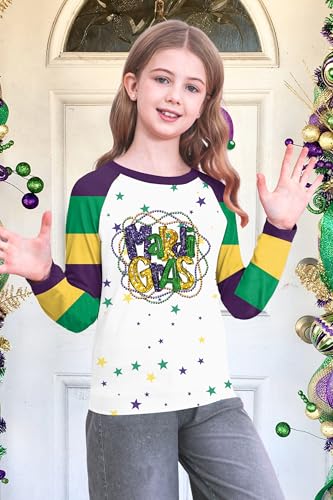 Image of Mardi Gras Shirt for Kids: Toddler Boys Girls Mardi Gras Long Sleeve Happy Carnival Outfits Mask Graphic Tee 4-12 Years