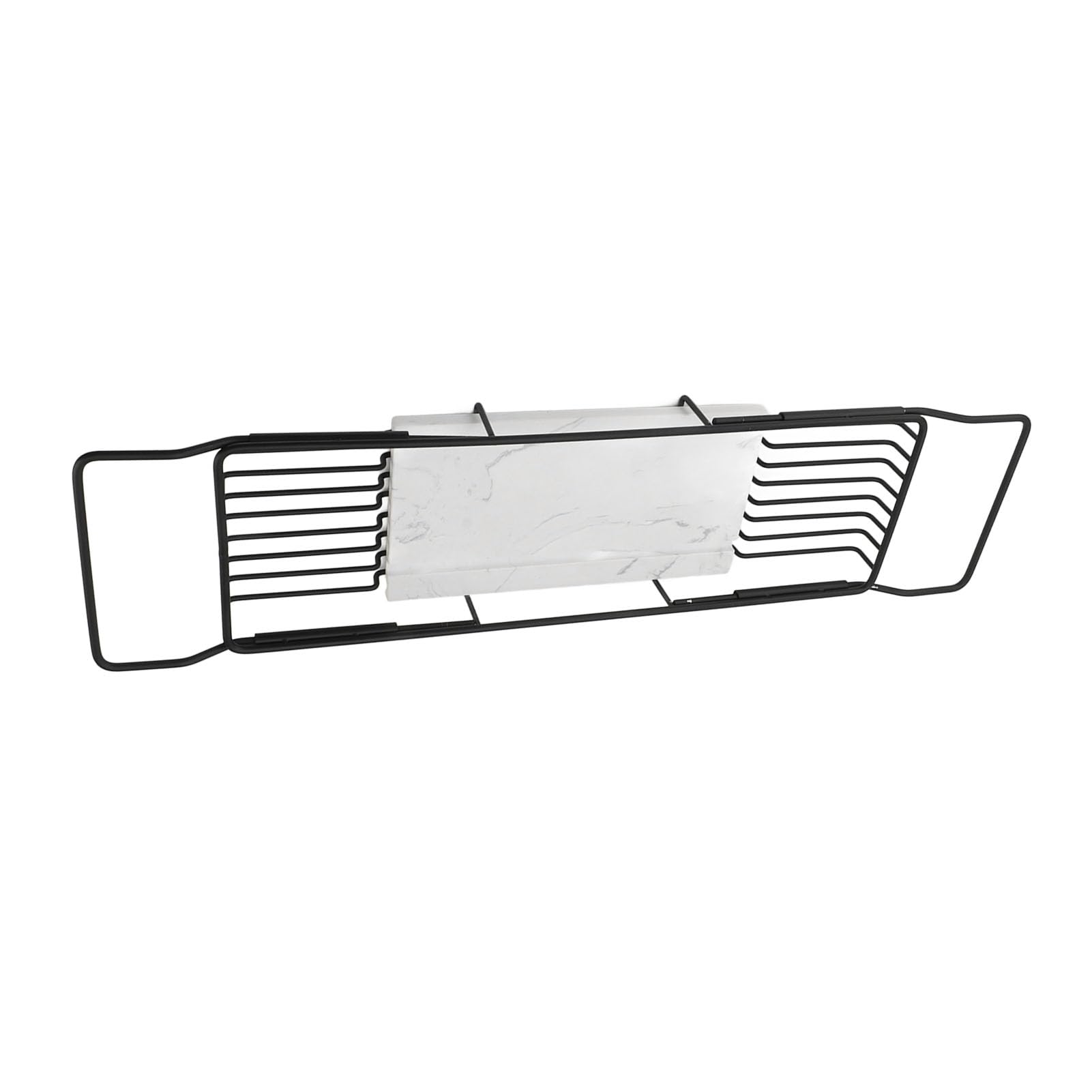 Aoresac Estante de baño de metal de mármol, bandeja de baño ajustable y antideslizante para la mayoría de las tinas (negro y blanco)