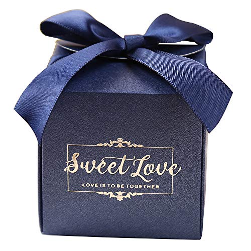 Doris Home 50pcs 2.5 * 2.5 * 2.5 Inch Navy Blue Birthday Wedding Party Favor Boxes,Wedding Gift Bags Chocolate Candy and Gift Boxes Bridal Shower Party Paper Gift Boxes with Ribbons