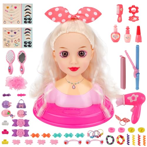 deAO Frisierkopf für Mädchen ab 3 Jahren – Schminkpuppe mit...