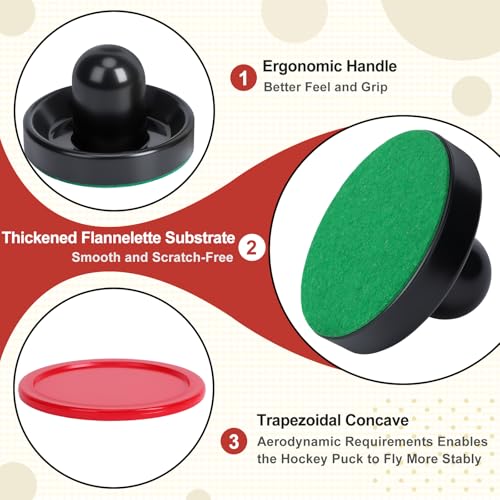 Image of Coopay Air Hockey Paddles and Pucks, Air Hockey Pushers with Nylon Storage Bag, Goal Handles Paddles Replacement Accessories for Game Tables(4 Pushers 96mm with Pads, 8 Pucks 64mm)