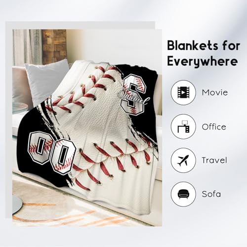 Custom Baseball Blanket, Soft Sport Throw Gifts with Name, Cozy Flannel Throw Blankets for Couch Office, 30"x40" Gift for Kids Boys