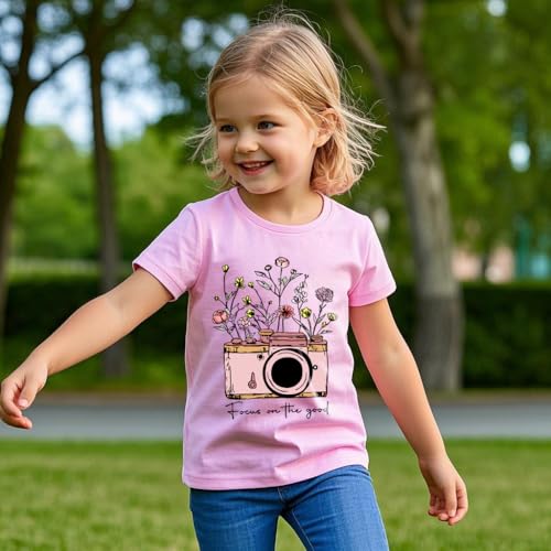 Image of Kids Short Sleeve Tees Toddler Crewneck T-Shirts Boys Girls Dino Raccoon Excavator Silly Goose Flower Girl Tops 2-7 Years