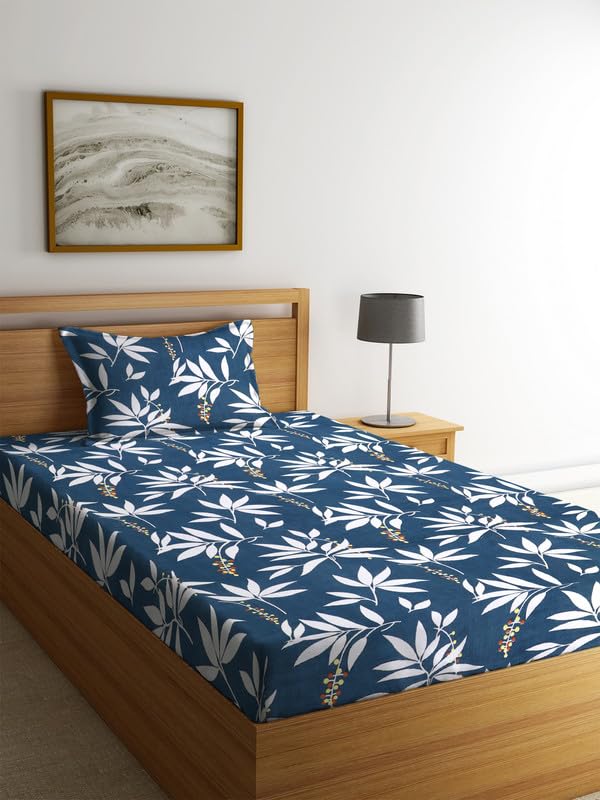 NHD HOME Glace Cotton 200 TC Single Bedsheet Set - 60" X 90" Sheet + 1 Pillow Cover, Light Green & White, Wrinkle-Free