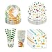 N/S 16 Set di Posate Dinosauro, Piatti per Feste di Compleanno di Dinosauri, Stoviglie USA e Getta per Feste (Piatti di Carta, Piatti da Dessert, Tazze, Cannucce, Tovaglioli)