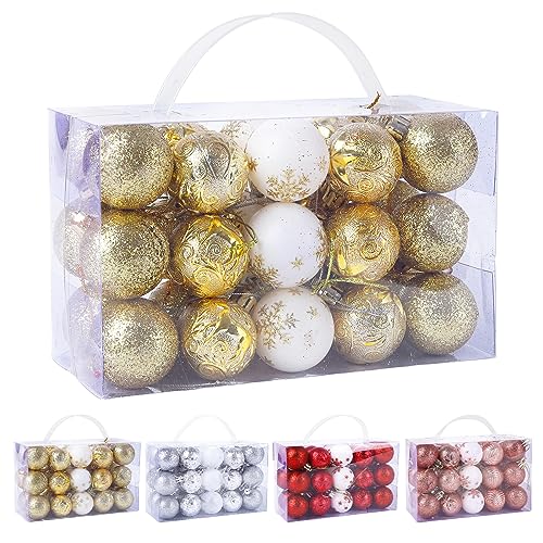 Comforso - 30 Pcs Christmas Tree Decoration Baubles Set Rose Gold Xmas Shatterproof Balls Christmas Baubles with String Christmas Hanging Ball Ornaments for Xmas Tree Home Festival Wedding Party Decor (Gold) - -11%