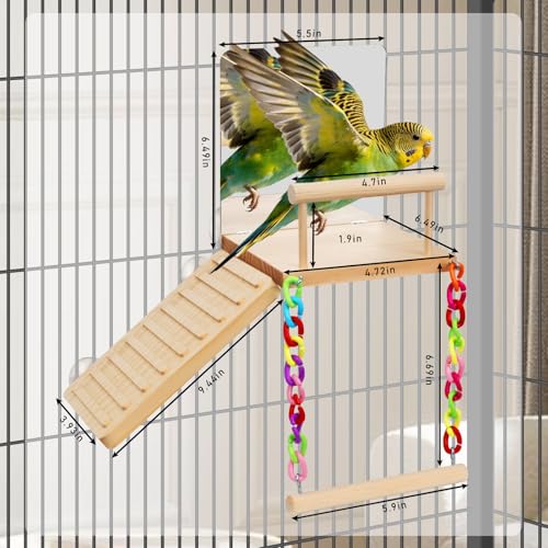 ZooVibe Bird Perches Platform Swing with Bird Mirror Climbing Ladder Birds Toys Cage Accessories for Cockatiels, Lovebirds, Pacific Parrotlets,Chinchilla, Hamster Play Gym Exercise Stand (with Mirror) - Thumbnail 2