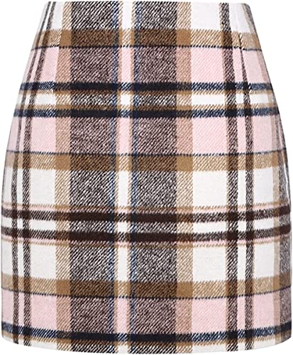 WINKEEY Mini Jupe Femme Crayon Écossaise Jupe Court Haute Taille Bodycon pour Automne/Hiver, Rose L