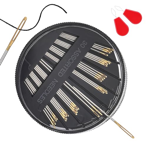 Ftyiwu 30 Pack Sewing Needles Assorted Embroidery Needles Kit 6 Sizes Large Eye Hand Sewing Needles with Threaders for DIY Craft Projects Hand Sewing Sewing Repair