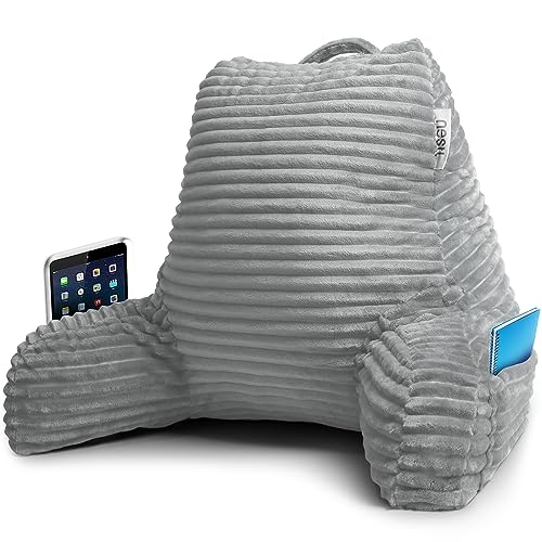 Image of Nestl Reading Pillow with Shredded Memory Foam, Luxe Cut Plush Back Pillow for Sitting Up in Bed, Back and Arms Adjustable Support for Adult & Teens, Backrest Pillows with Washable Cover Light Grey