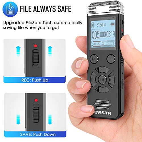 EVISTR V508 Digital Voice Recorder for Lectures Meetings - Portable Recording Devices with Playback, Line-in, Password, USB Rechargeable