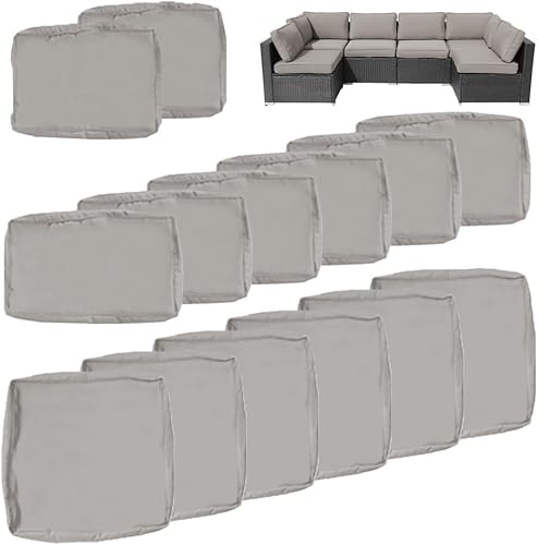 Miniatura 2 de Juego de 14 fundas de cojín de repuesto lavables con cremallera para sofá de 6 plazas, solo fundas de asiento y respaldo, 23.6 x 23.6 x 4 pulgadas