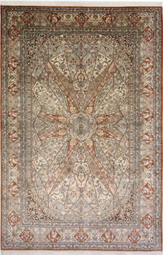 Nain Trading Kaschmir Seide 280x186 Orientteppich Teppich Beige Handgeknüpft Indien