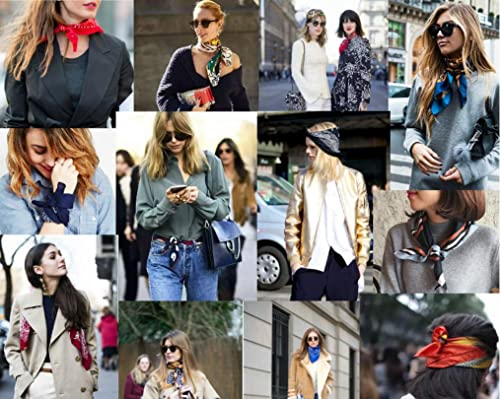 JERLA Women's Men's Small Square satin 100% Real Mulberry Silk Scarfs paisley Hair head face scarf 21" x 21" (E-Paisley Navy)2