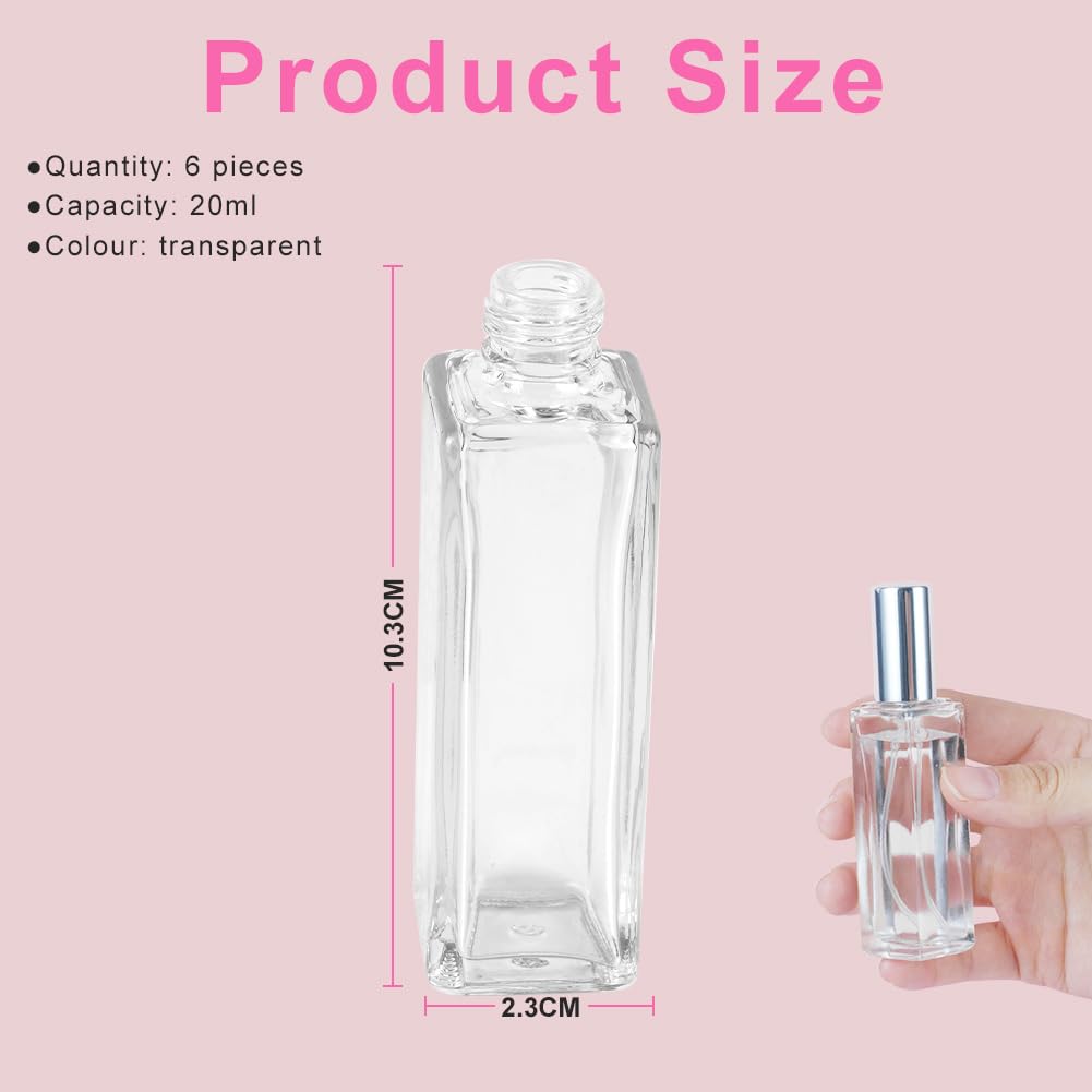 LOPHE Nebulizzatore Profumo, 6 Pz 20 ml Atomizzatore Profumo Bottiglia di Profumo Vuota, Vetro Nebulizzatore Profumo Contenitore Profumo per Viaggiare, Festa, Vita Quotidiana(trasparente)
