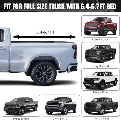 Truck Bed Tarp Cover Compatible with Ford F-Series, Chevy Silverado and Dodge Ram 6.4-6.7ft Bed, 600D Oxford Cloth Heavy Duty with 12 Elastic Cords Bed Tarp for Snow Rain Sun Dust Protection