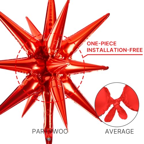 Image of PartyWoo Red Star Spike Balloons 2pcs Explosion Foil Mylar Balloons | 42 Inch for Graduation Birthday Baby Shower Engagement Wedding Anniversary Retirement Bachelorette Party Decorations