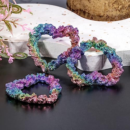 Image of Amogeeli Heart-Shaped Bismuth Crystal Collection, Metallic Stone Mineral Specimen for Reiki Wicca Decoration Wire Wrapping