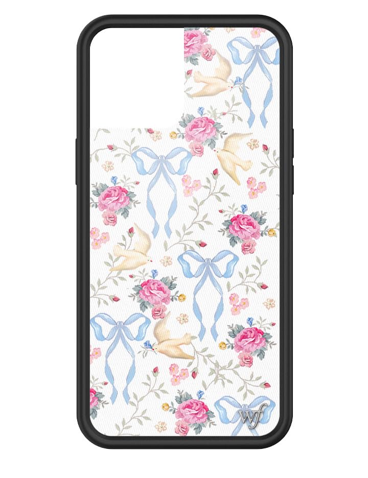 WildflowerCases - Lovey Dovey Case, Compatible with Apple iPhone 12 Pro Max | Pink, White, Floral, Doves, Trendy, Cute - Protective Black Bumper, 4ft Drop Test Certified, Women Owned Small Business