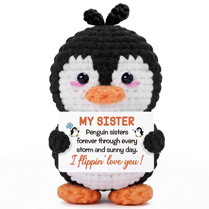 Sister Gifts, Handmade Crochet Penguin With Card, Sister Birthday Gifts — image 1