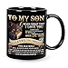 Produktbild Gifts for Son Kaffeetasse mit Aufschrift "To My Son Wolf", 325 ml, perfekt für Geburtstag, Valentinstag, Vatertag, Abschluss und Weihnachten (schwarz)