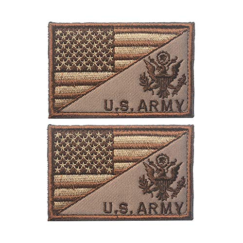 X.Sem USA American Flag w/U.S.Army Patch - 2 Pack Tactical Patches Embroidery Military Emblem (Brown)