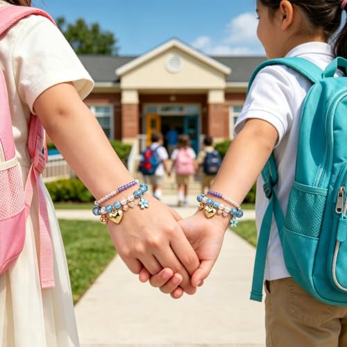 Image of First Day of Kindergarten Bracelets,First Day of School Bracelets for Mom and Daughter,Back to School Bracelet Pre-K Matching Heart Wish Adjustable Bracelet