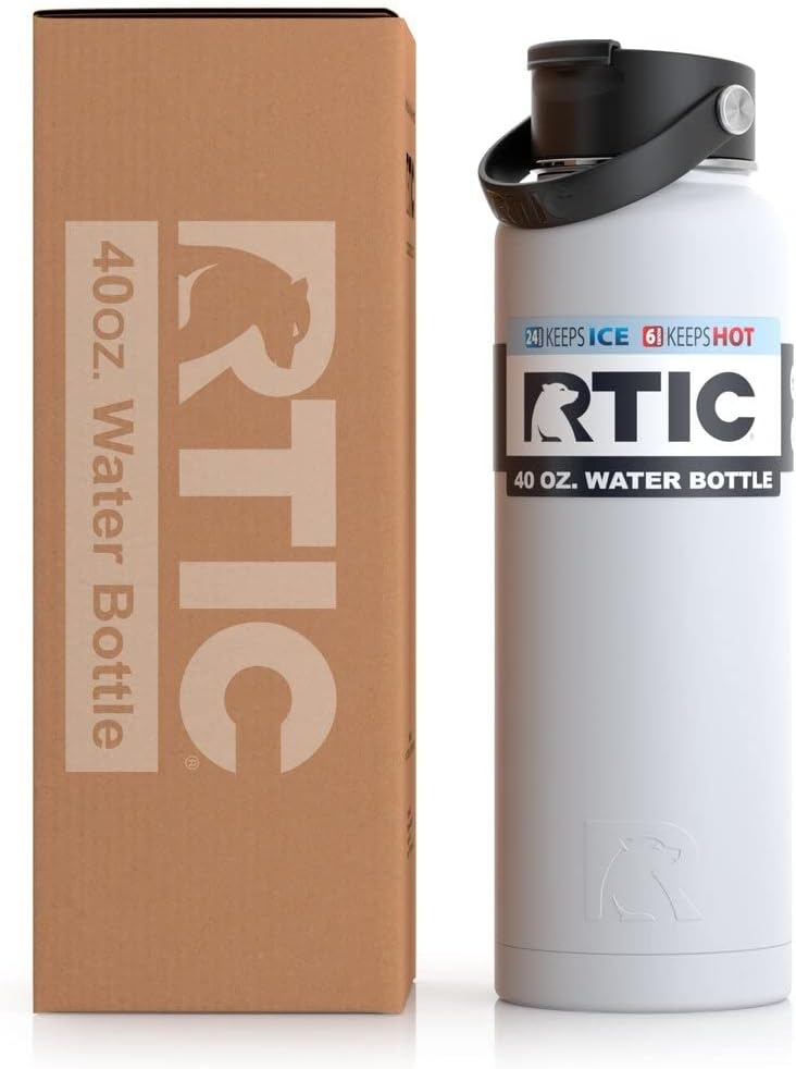 RTIC 36oz Vacuum Insulated Water Bottle, Metal Stainless Steel Double Wall Insulation, BPA Free Reusable, Leak-Proof Thermos Flask for Hot and Cold Drinks, Travel, Sports, Camping, Black : Sports & Outdoors