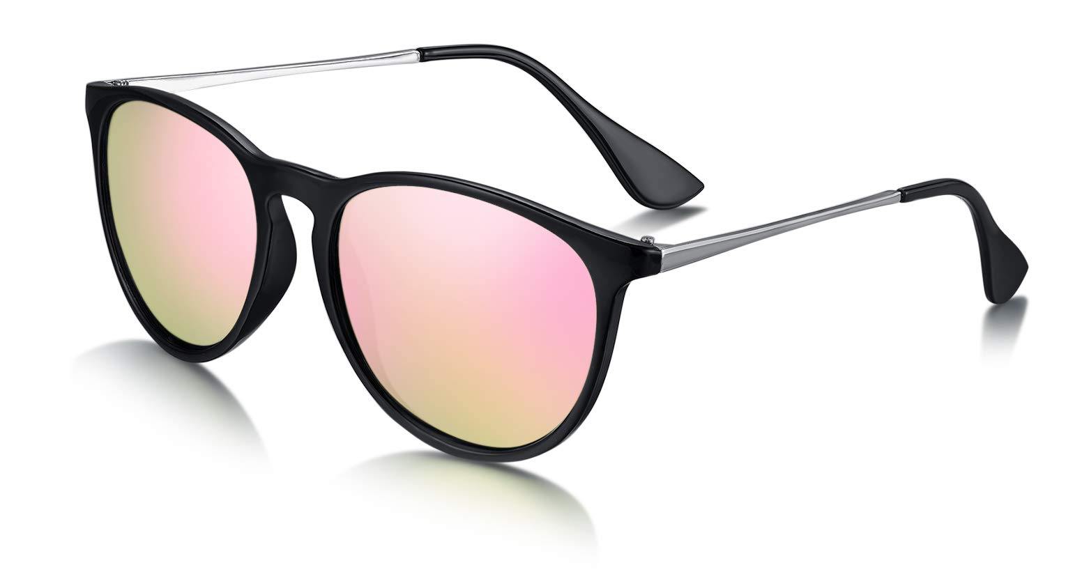 WHCREAT Unisex Retro Polarized Sunglasses with Ultra-Light Frame UV400 Protection Eyewear (Black Frame - Mirrored Pink Lens)