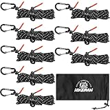 ガイロープ タープロープ テントロープ キャンプ ロープ カラビナ付き ロープ 100%ナイロン製 高耐荷重 350kg以上 反射 頑丈 おしゃれ アウトドア用 (ブラック8個入り, 直径3ｍｍ)