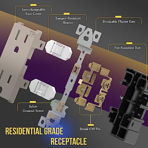 Image of ENERLITES Elite Series Decorator Receptacle Outlet Child Safe Tamper-Resistant, Gloss Finish, Self-Grounding, 2-Pole, Residential Grade, 15A 125V, UL Listed, 61501-TR-NK-10PCS, Nickel (10 Pack)