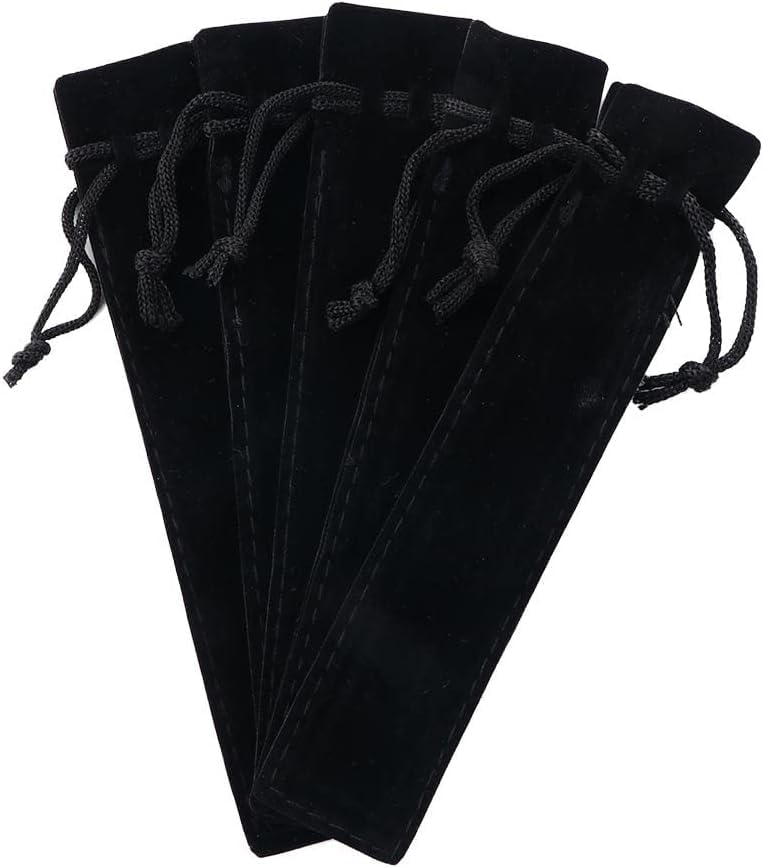 Image of 5 Pcs Black Velvet Pen Pouch, Drawstring Pen Bag Soft Single Pen Sleeve Holder for Student Adult Gifts Office School Business Supplies