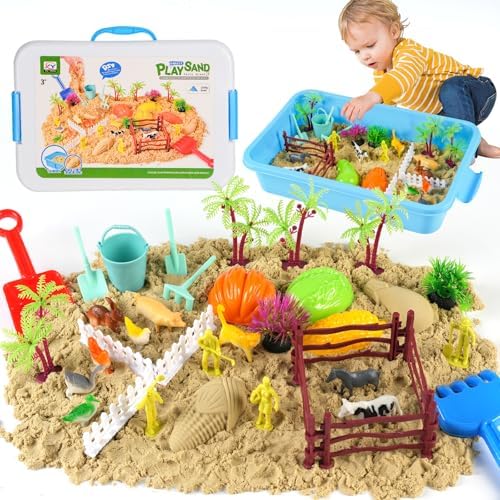 Farm Play Sand Toys for Toddlers, 45PCS 2.65Lbs Sensory Sand Set, Kids 3-7 Indoor Outdoor Toys, Christmas Birthday Gift for Boys Girls