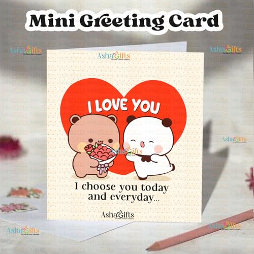 Image of Bubu Dudu Love Gift for Birthday /Anniversary Sipper Water Bottle Aluminium with Coffee Mug, Wooden Keychain Combo Pack Mini Greeting Card (Design-1)