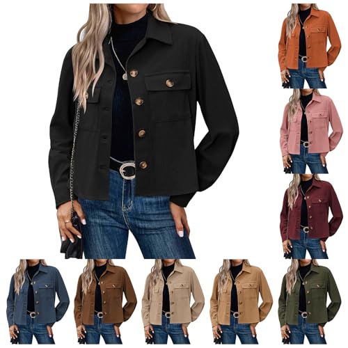Womens Cropped Jackets Button Down Shacket Jackets Casual Long Sleeve Solid Trendy Fall Winter Lightweight Coats4