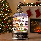 Snow Globe Lantern Lighted Train Station Musical Christmas Village Water Lantern in Swirling Glitter Decoration for Christmas Home, Living Room, Battery Operated or USB Powered